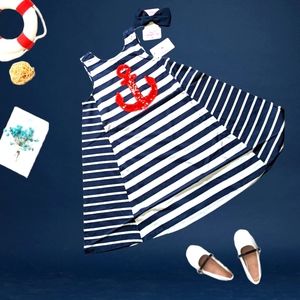 Tommy Bahama Girls Striped Anchor Dress With Hair Bow